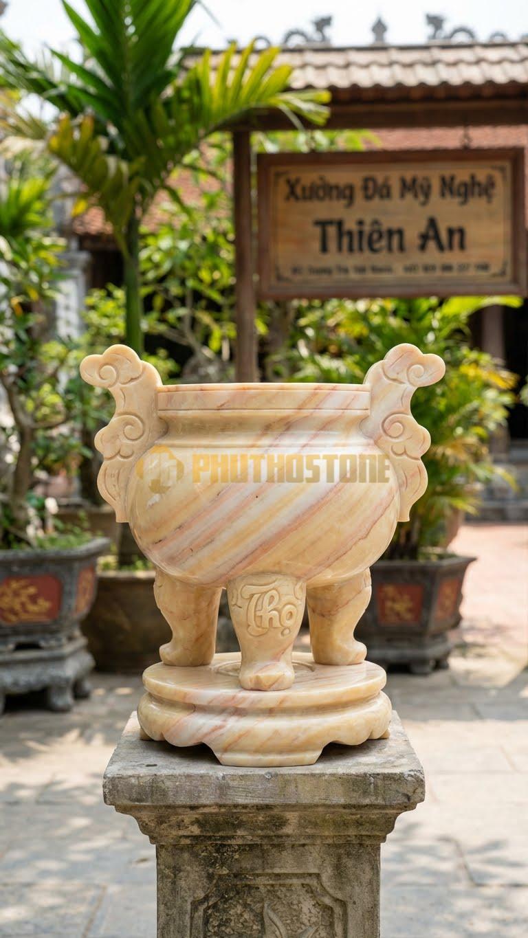 Lư Đá Tai Mây Phổ Thông Đá Vàng Nghệ An: Kiểu Dáng Truyền Thống Cho Nghĩa Trang 20 Cm