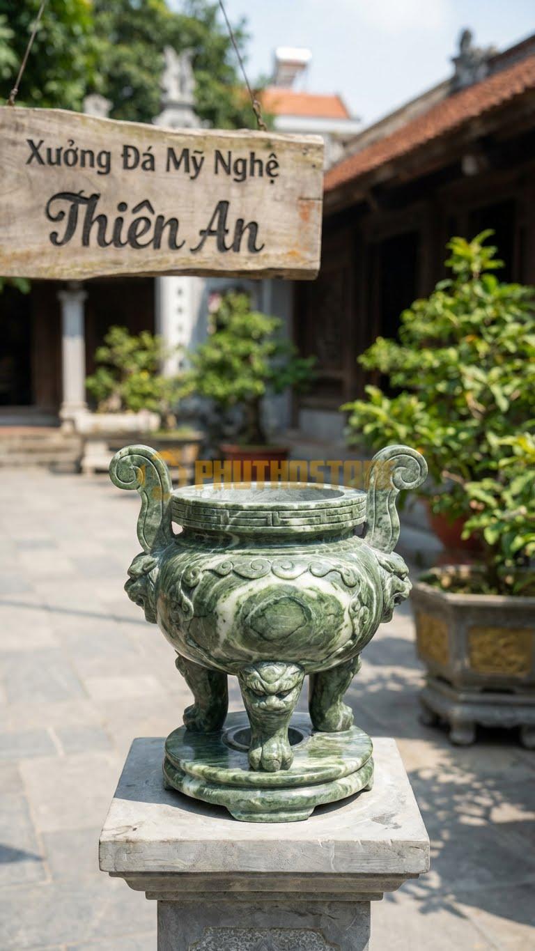 Lư Đá Tai Mây Phổ Thông Đá Xanh Ấn: Kiểu Dáng Truyền Thống Cho Nghĩa Trang 20 Cm