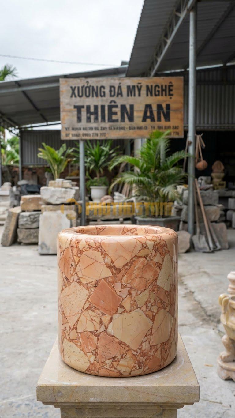 Lư Đá Trắng Tinh Khiết Đá Hồng: Để Trơn, Đánh Bóng Kỹ 22 Cm
