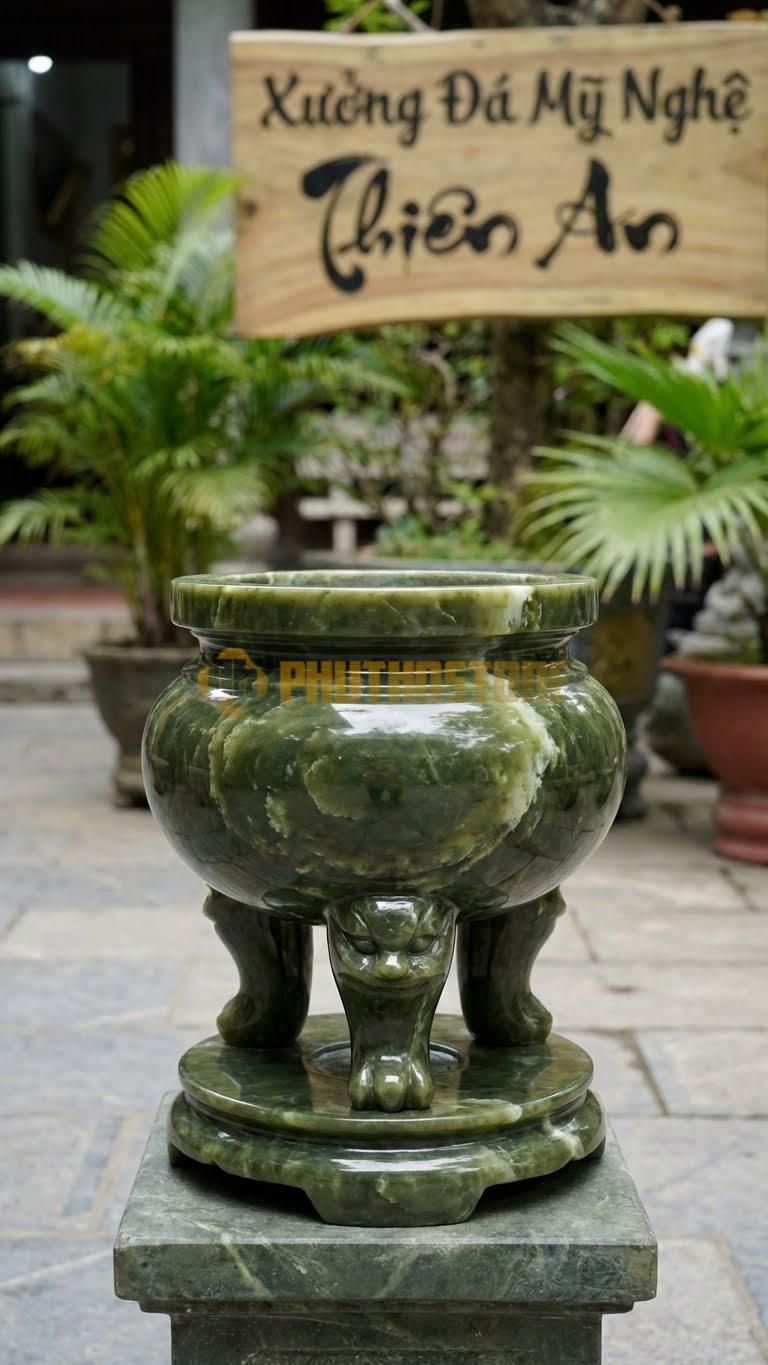 Lư Đá Trắng Tinh Khiết Đá Serpentine: Để Trơn, Đánh Bóng Kỹ 22 Cm