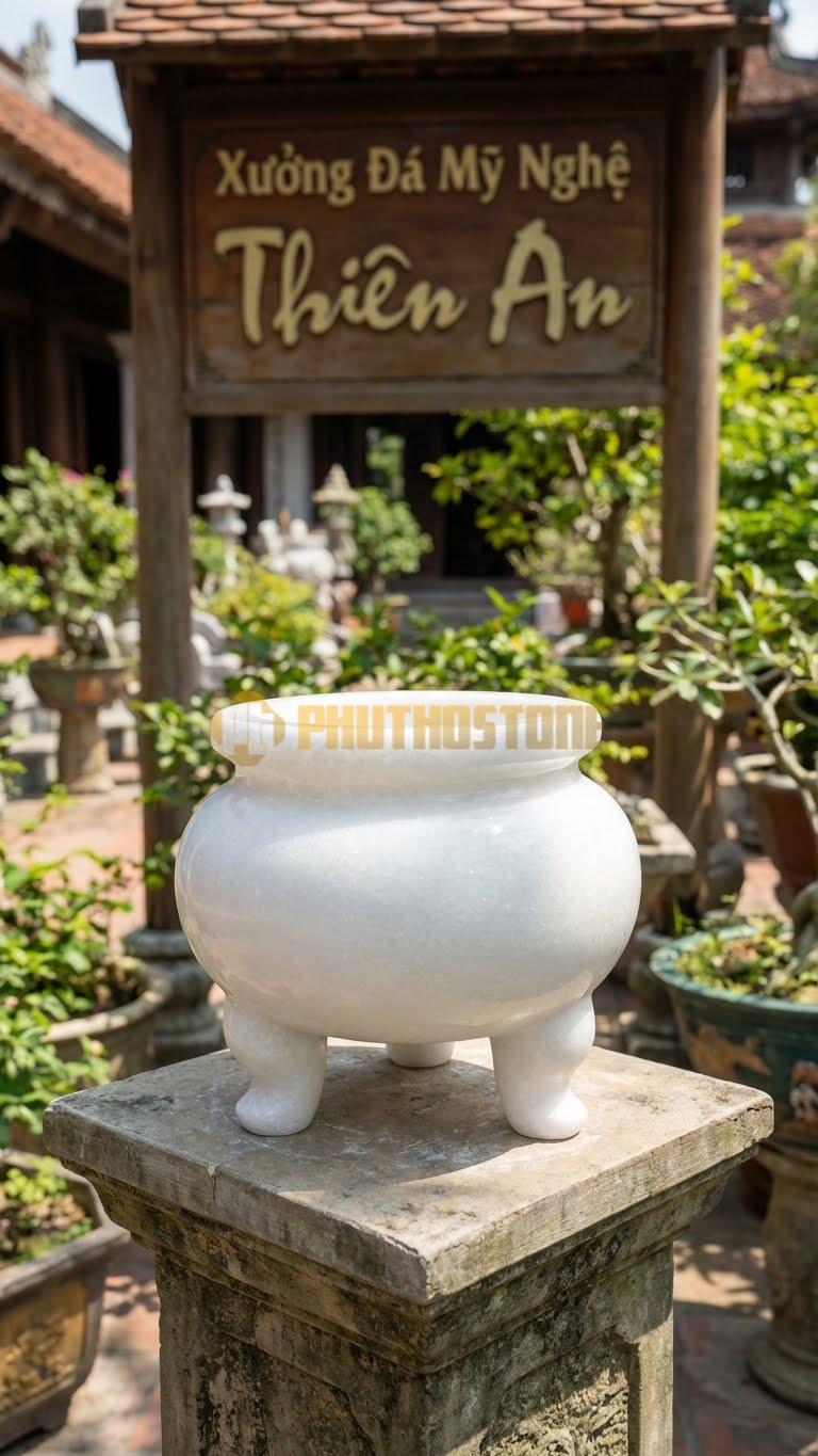 Lư Đá Trắng Tinh Khiết Đá Trắng Muối: Để Trơn, Đánh Bóng Kỹ 22 Cm