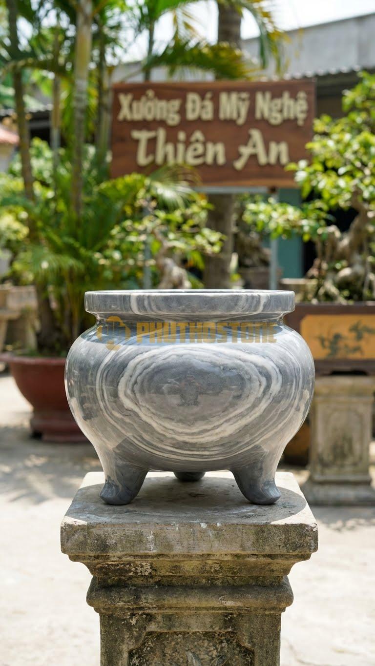 Lư Đá Trắng Tinh Khiết Đá Vân Mây: Để Trơn, Đánh Bóng Kỹ 22 Cm