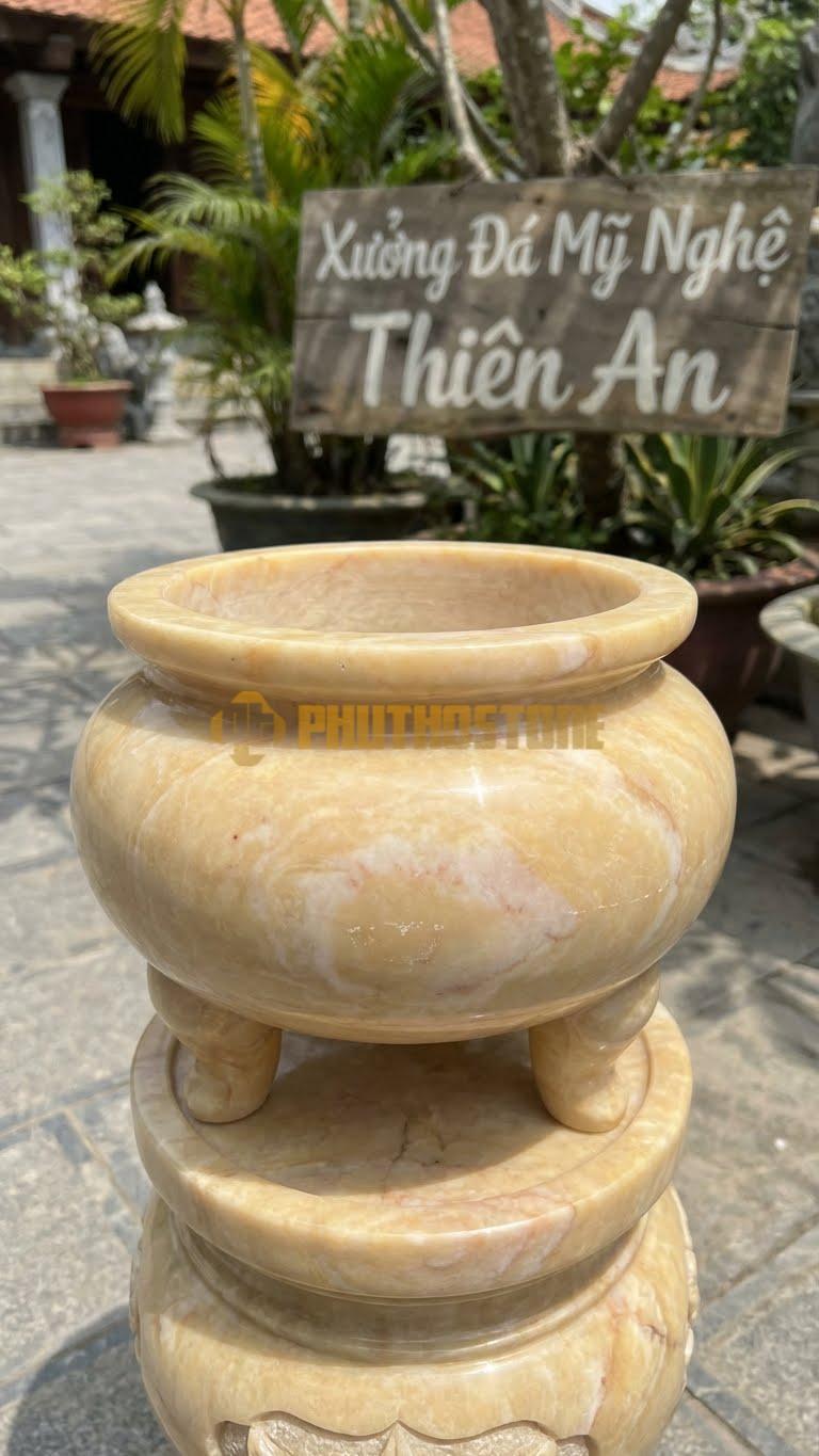 Lư Đá Trắng Tinh Khiết Đá Vàng Nghệ An: Để Trơn, Đánh Bóng Kỹ 22 Cm