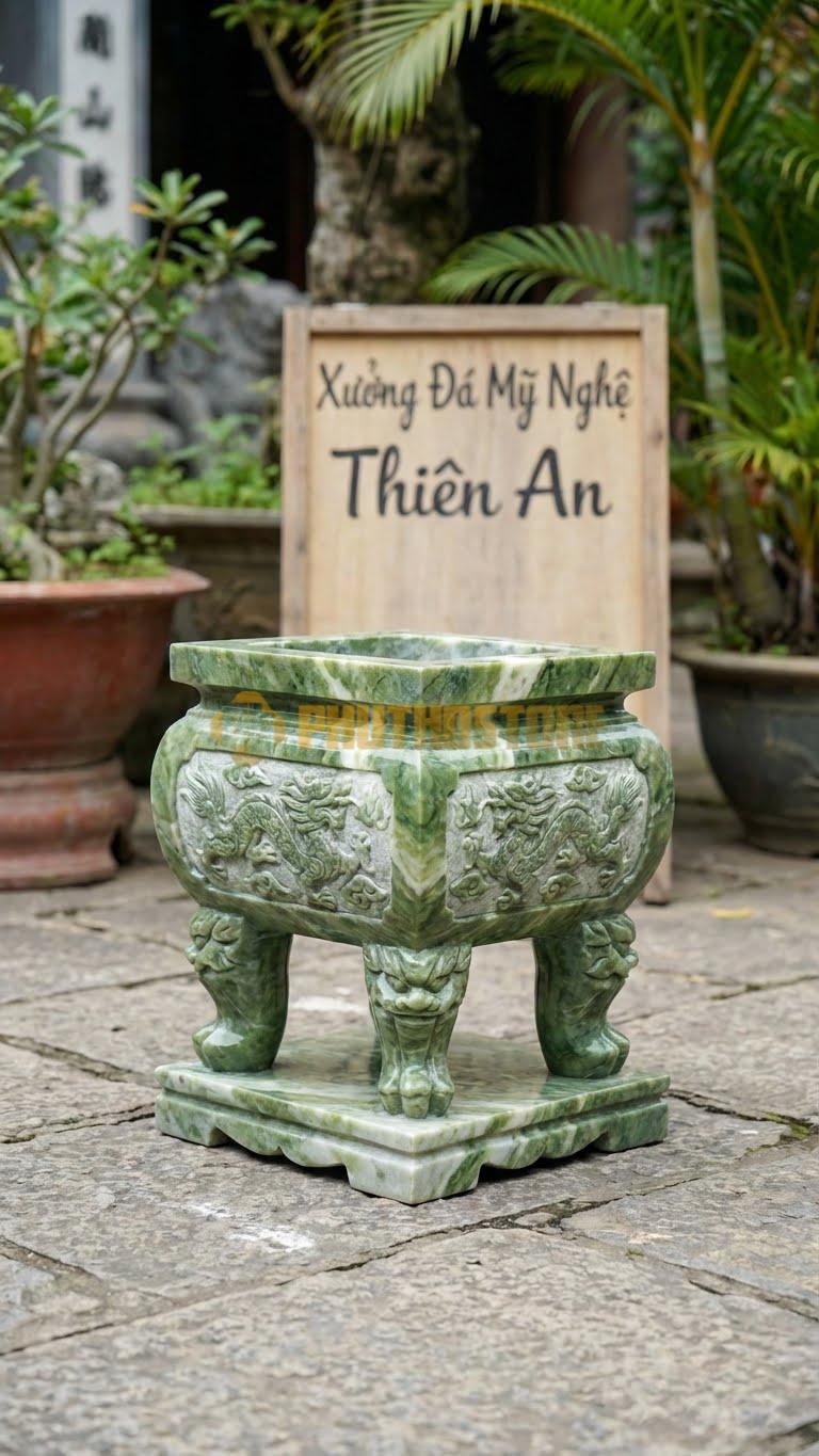 Lư Đá Vuông Thu Nhỏ Đá Xanh Ấn: Dùng Cho Các Mộ Đôi Hoặc Lăng Thờ Chung 25 X 35 Cm