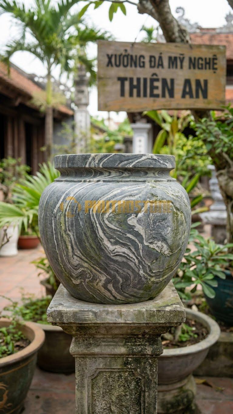 Lư Hương Đá Giả Cổ Đá Vân Mây: Xử Lý Bề Mặt Tạo Độ Nhám, Rêu Phong 25 Cm