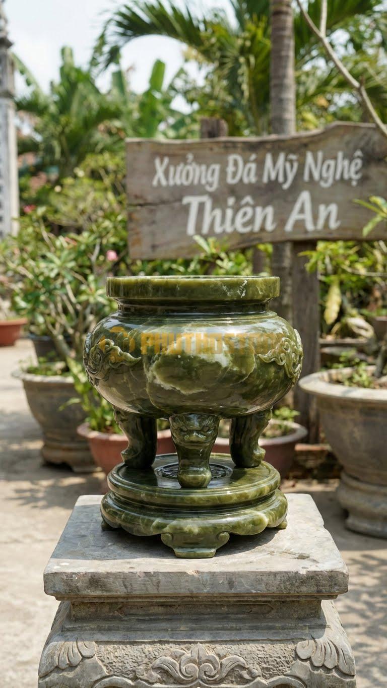 Lư Hương Họa Tiết Mây Tản Đá Serpentine: Mây Vờn Nhẹ Nhàng Thanh Thoát 32 Cm