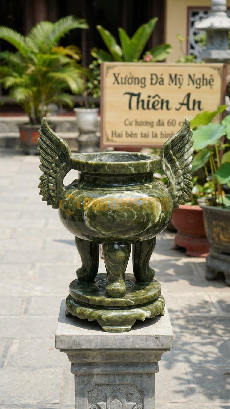 Lư Hương Thiên Thần Đá Serpentine: Hai Bên Tai Là Hình Cánh Thiên Thần 60 Cm