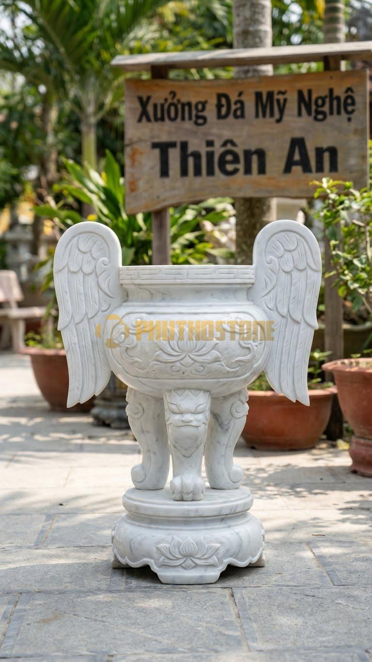Lư Hương Thiên Thần Đá Trắng Yên Bái: Hai Bên Tai Là Hình Cánh Thiên Thần 60 Cm