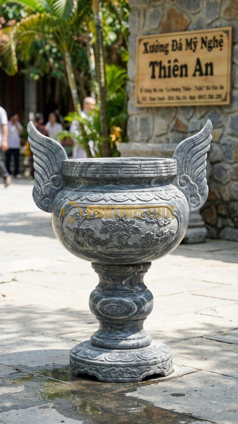 Lư Hương Thiên Thần Đá Vân Mây: Hai Bên Tai Là Hình Cánh Thiên Thần 60 Cm