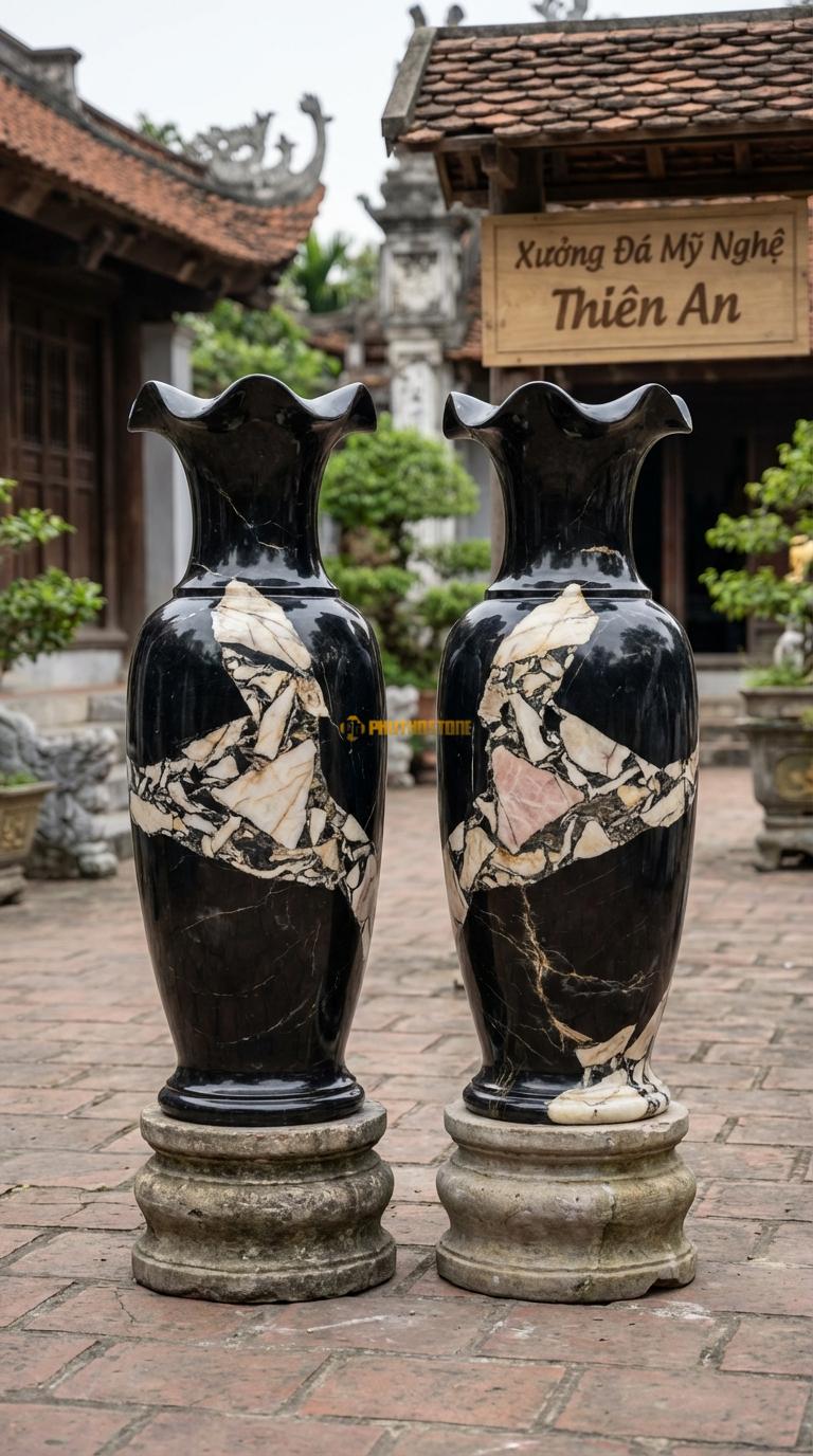 Lục Bình Bèo Miệng Đá Da Báo Miệng bình uốn lượn hình lá bèo, thân trơn, Kích thước Cao 1m6 x đường kính 42cm