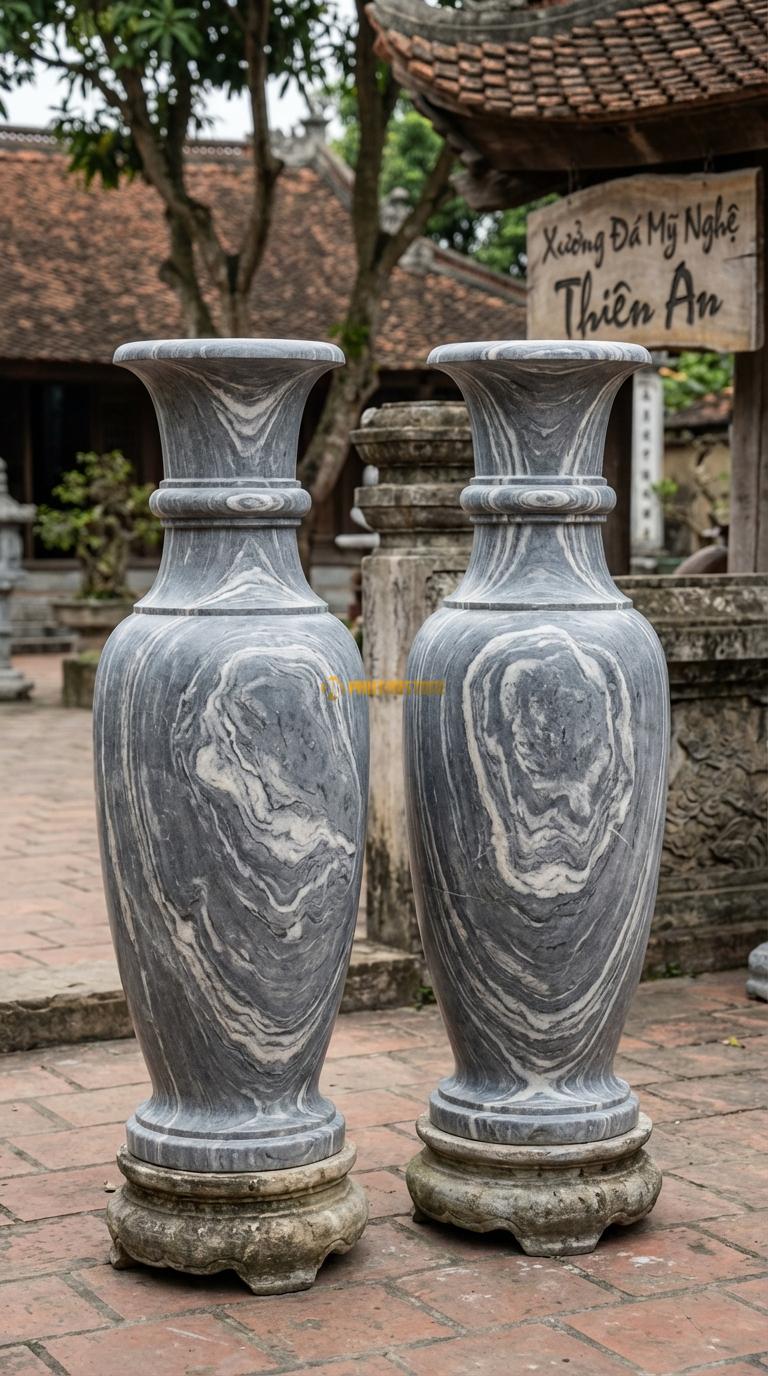 Lục Bình Cổ Bồng Đá Vân Mây Cổ bình có một vòng gờ nổi (cổ bồng) trang trí, Kích thước Cao 1m7 x đường kính 45cm