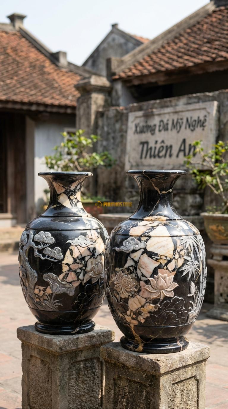 Lục Bình Củ Tỏi (Tiểu Lục Bình) Đá Da Báo Dáng thấp, bụng bè to như củ tỏi (để bàn thờ), Kích thước Cao 50cm x đường kính 30cm