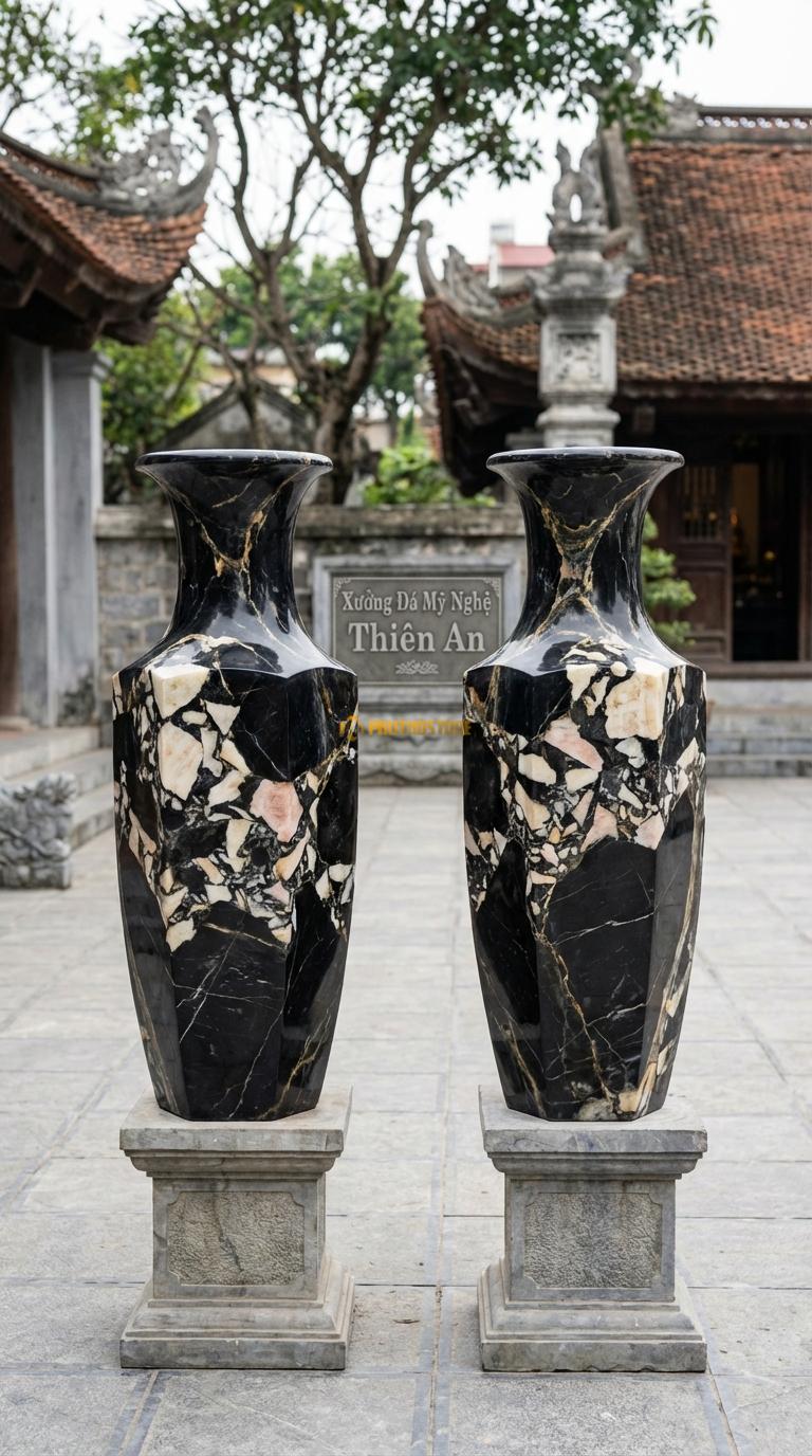 Lục Bình Đa Giác Đá Da Báo Thân bình không tròn mà vát cạnh (lục lăng/bát giác), Kích thước Cao 1m4 x đường kính 36cm