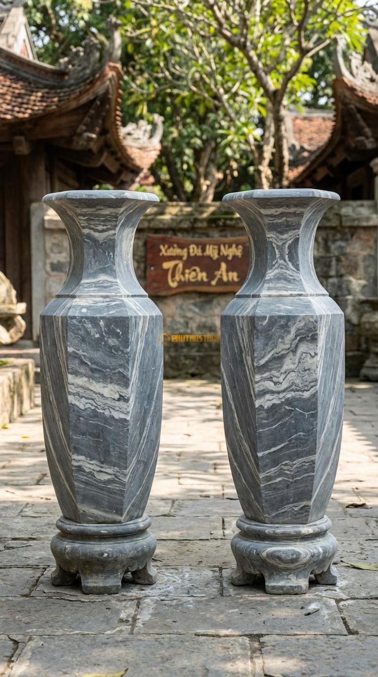 Lục Bình Đa Giác Đá Vân Mây Thân bình không tròn mà vát cạnh (lục lăng/bát giác), Kích thước Cao 1m4 x đường kính 36cm