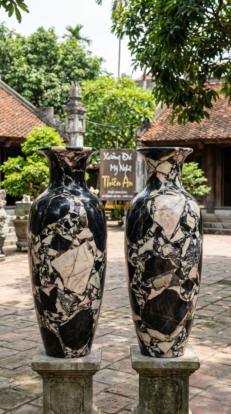Lục Bình Trơn Dáng Chuẩn Đá Da Báo Mài bóng kính toàn thân, vân đá tự nhiên loang đều, Kích thước Cao 1m4 x đường kính 38cm