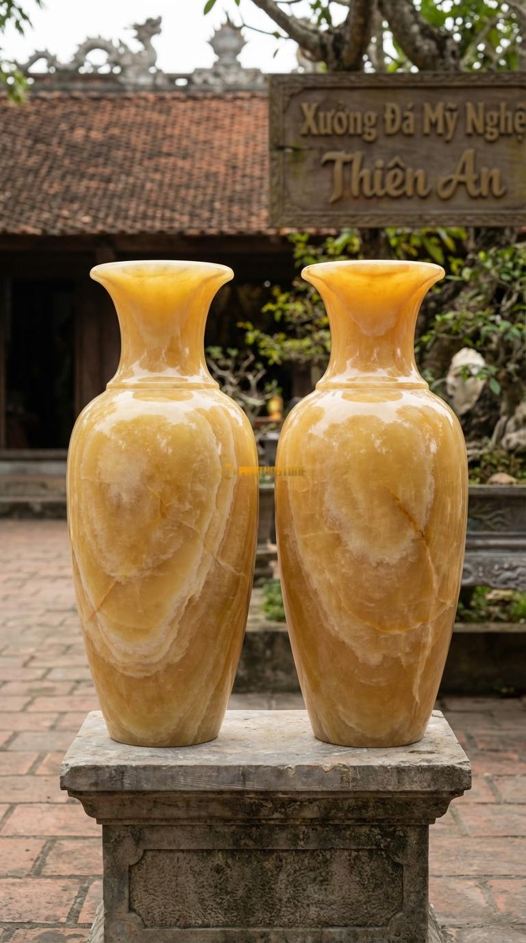Lục Bình Trơn Dáng Chuẩn Ngọc hoàng long Mài bóng kính toàn thân, vân đá tự nhiên loang đều, Kích thước Cao 1m4 x đường kính 38cm