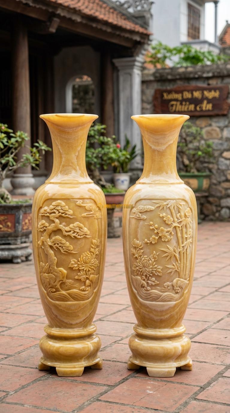 Lục Bình Tỳ Bà Ngọc hoàng long Dáng thon dài, cổ nhỏ, thân thuôn như đàn Tỳ Bà, Kích thước Cao 1m2 x đường kính 32cm