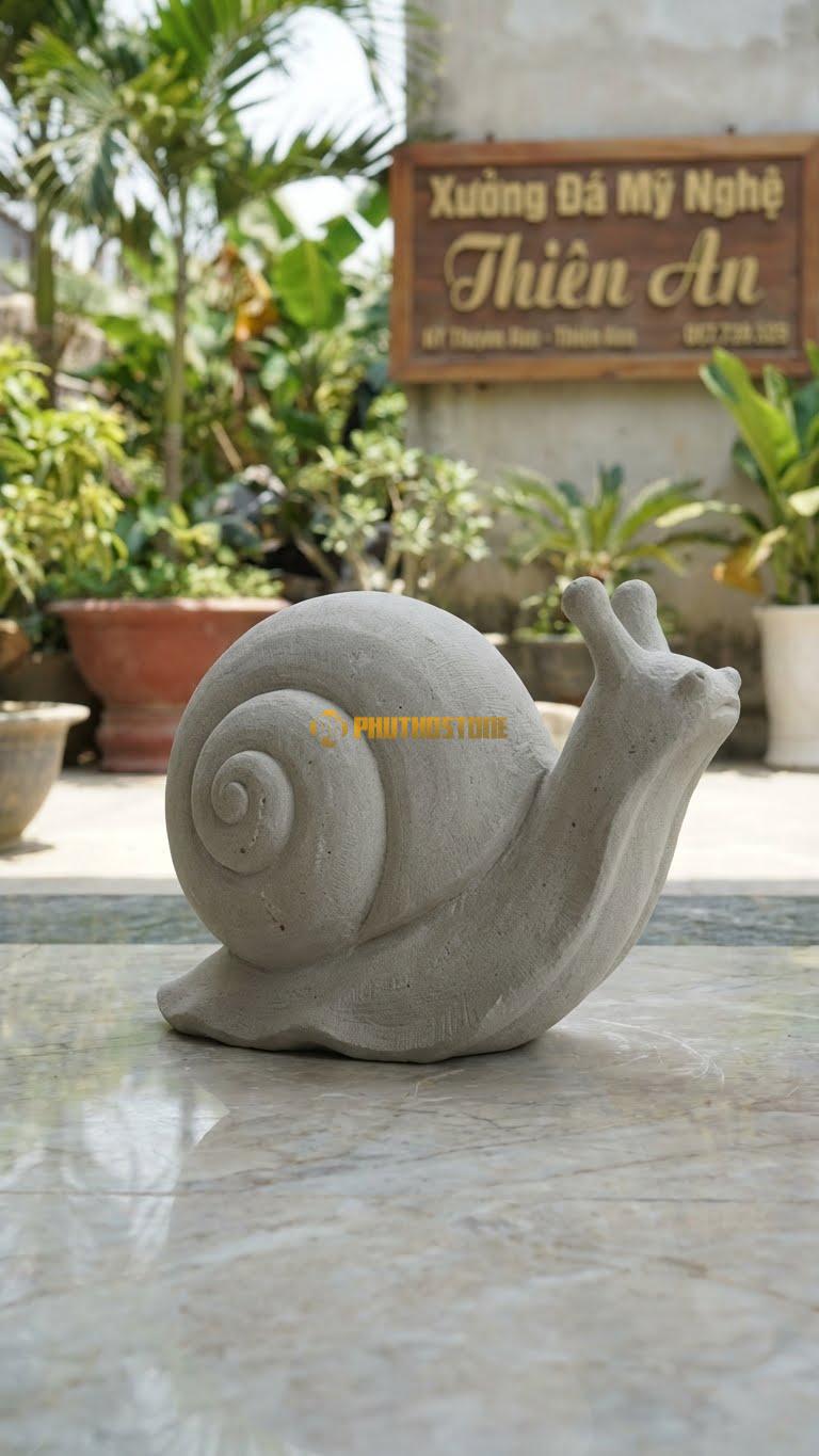 Ốc Sên Vỏ Xoắn Cao Bằng Đá Sa Thạch, Kiểu Dáng Vỏ Ốc Nhọn. Kích Thước Cao 15cm.