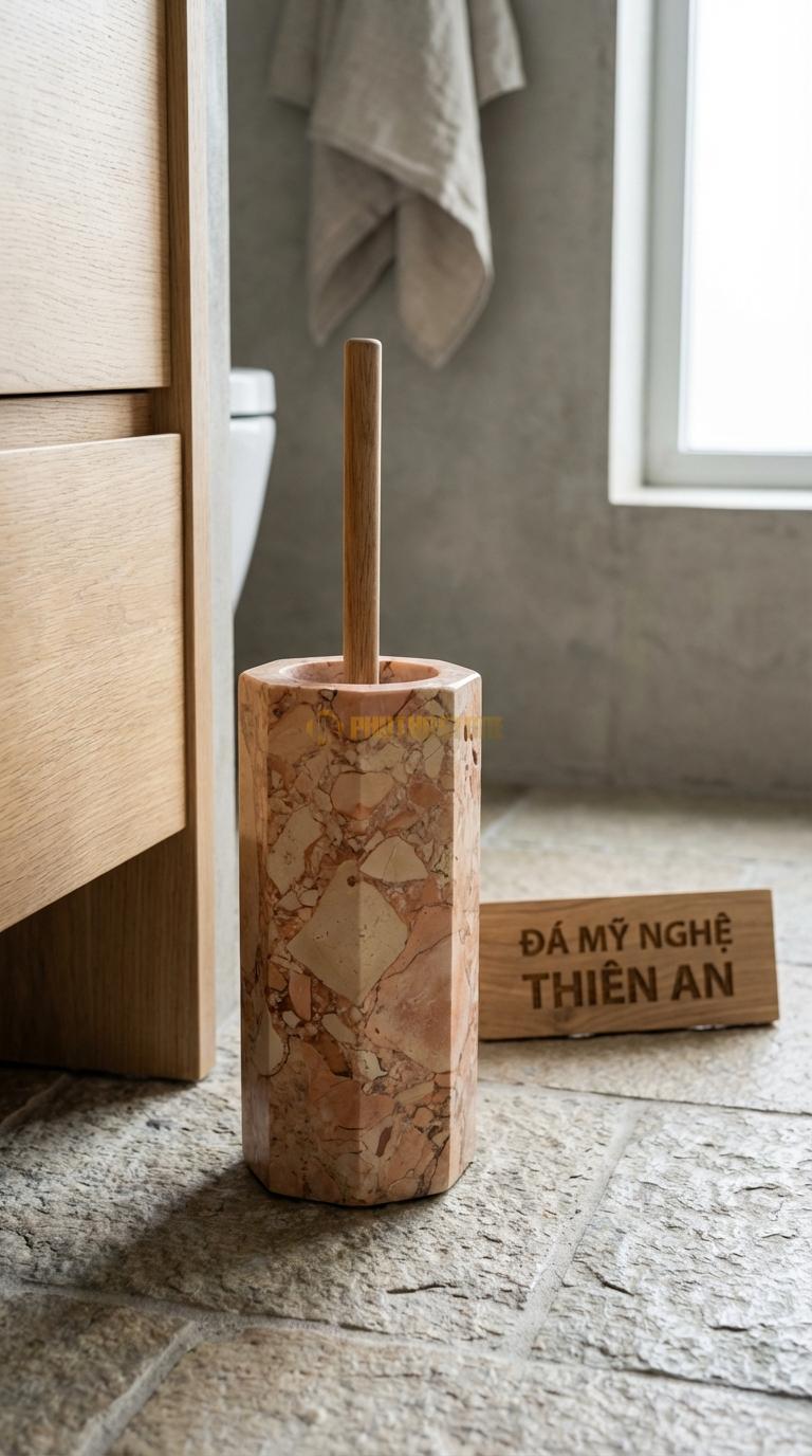 Ống Đá Hồng Cọ Lục Giác Cao Hình Khối Vững Chãi, Hiện Đại Cạnh 7cm x H35cm