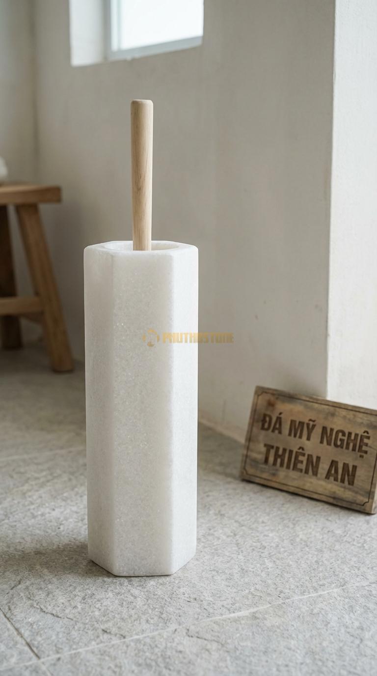 Ống Đá Trắng Muối Cọ Lục Giác Cao Hình Khối Vững Chãi, Hiện Đại Cạnh 7cm x H35cm