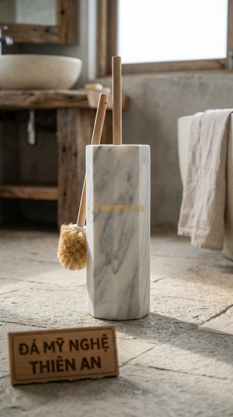 Ống Đá Trắng Xanh Cọ Lục Giác Cao Hình Khối Vững Chãi, Hiện Đại Cạnh 7cm x H35cm