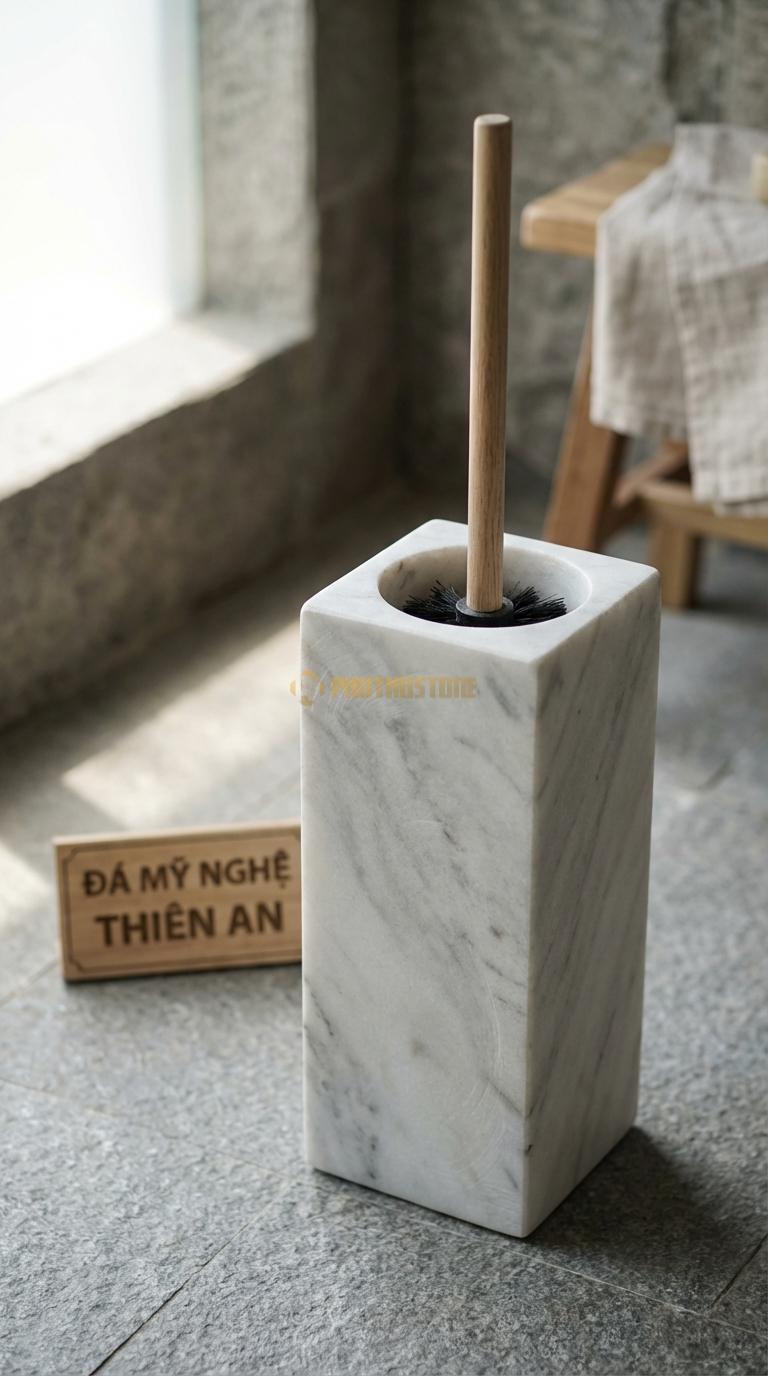 Ống Đá Trắng Xanh Cọ Vuông Hiện Đại Đường Nét Sắc Sảo, Bề Mặt Mài Mờ 11cm x 11cm x H35cm