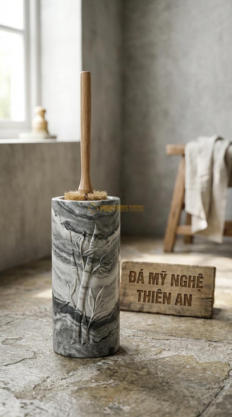 Ống Đá Vân Mây Cọ Chạm Cành Trúc Họa Tiết Trúc Quân Tử Thanh Nhã Đường Kính 12cm x H37cm