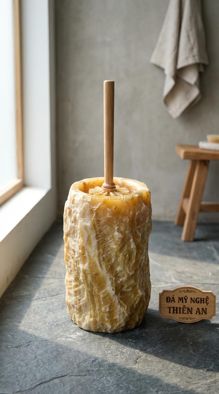 Ống Ngọc Hoàng Long Cọ Đá Tảng Tự Nhiên Mặt Ngoài Để Thô Như Một Khối Đá Núi Khoảng Đường Kính 16cm x H30cm