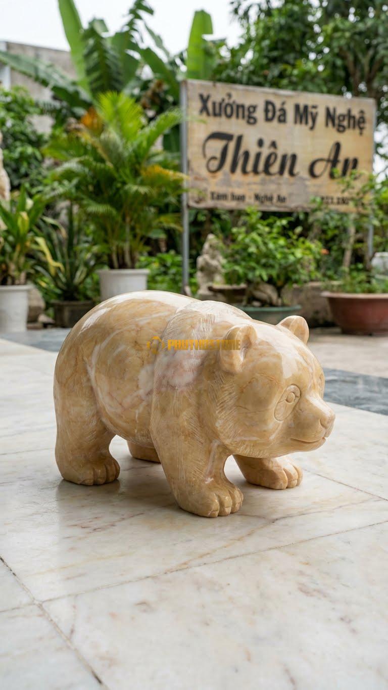 Panda Nằm Sấp (Lazy) Bằng Đá Vàng Nghệ An, Kiểu Dáng Kích Thước Dài 30cm.