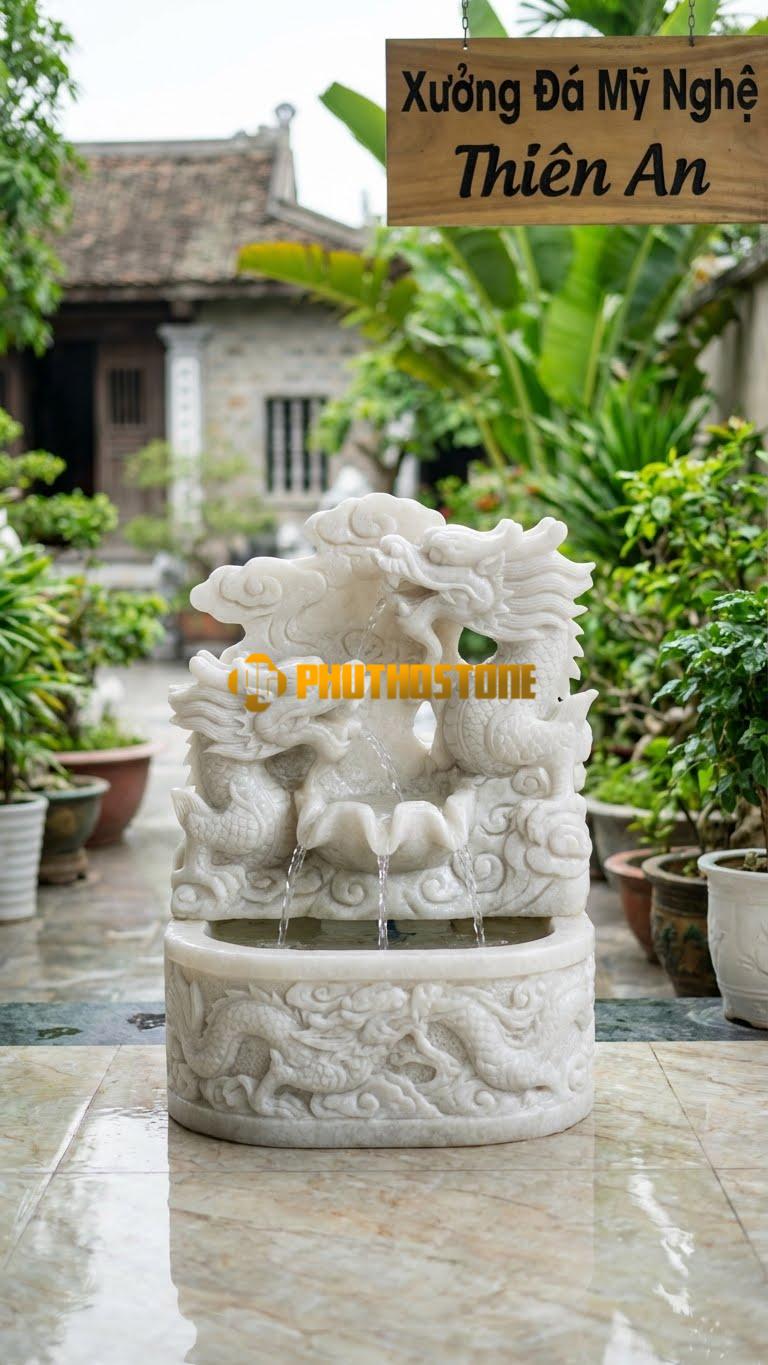 Rồng Đá Mây Phun Nước Tiểu Cảnh D1.2m x C1m. Chất Liệu Đá Trắng Muối