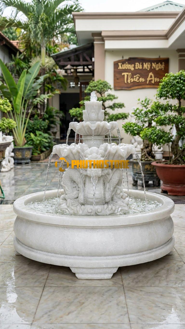 Rồng Phun Nước Đại Sảnh D2m x C1.6M. Chất Liệu Đá Trắng Muối