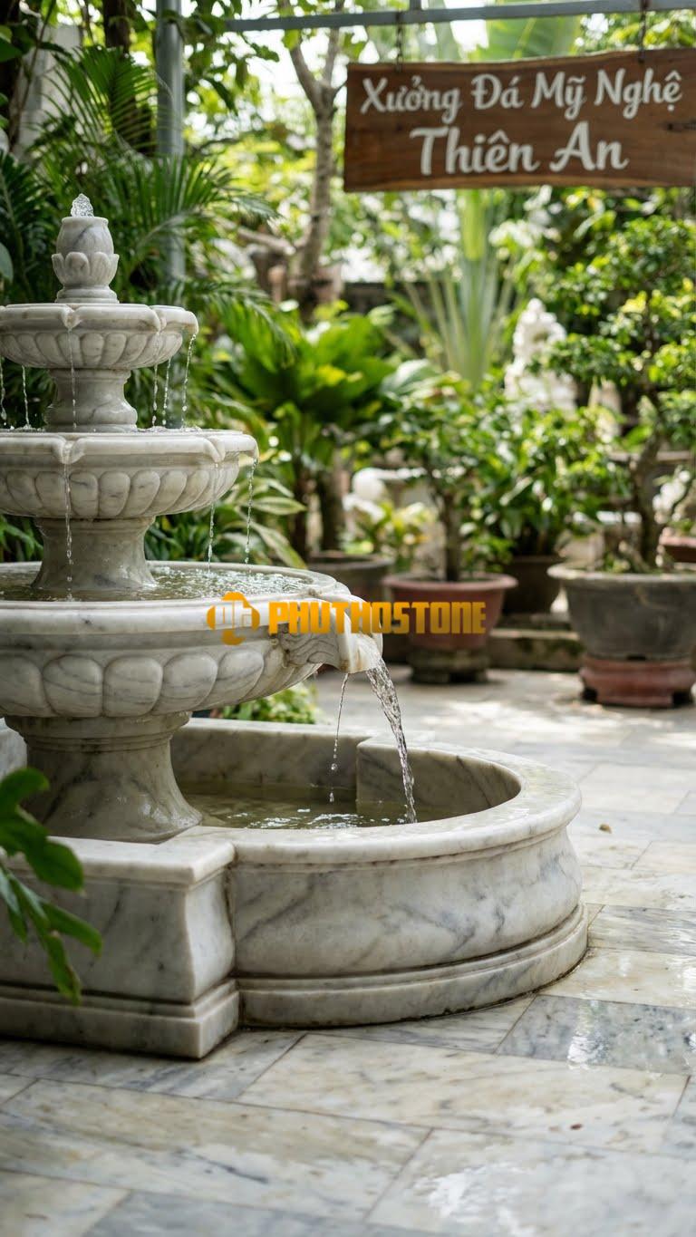 Rồng Rêu Phun Nước Hồ Bán Nguyệt D1.8M. Chất Liệu Đá Trắng Xanh
