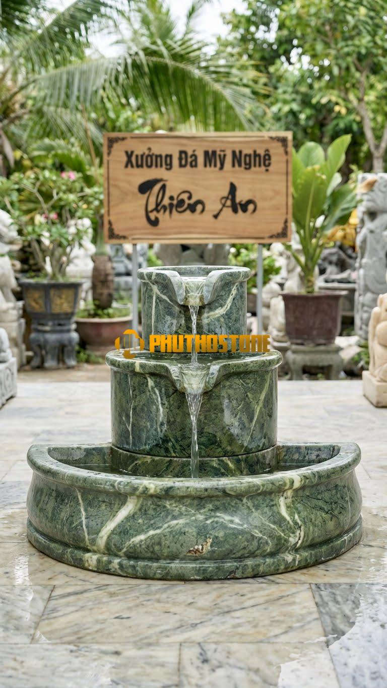 Rồng Rêu Phun Nước Hồ Bán Nguyệt D1.8M. Chất Liệu Đá Xanh Ấn