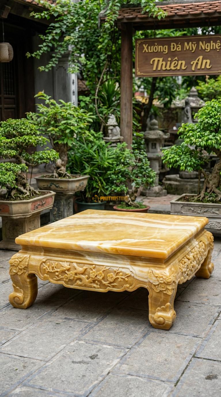 Sập Mai Điểu Cổ Đồ Ngọc hoàng long Chạm hoa mai và chim điểu uyển chuyển, Kích thước 1m8 x 2m2 x 60cm