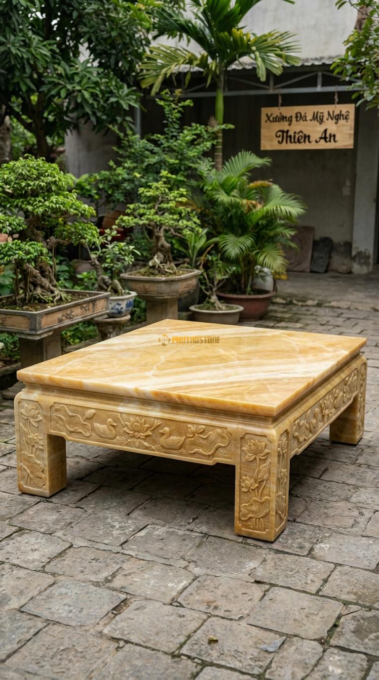 Sập Sen Vịt (Bảo Áp Xuyên Liên) Ngọc hoàng long Chạm hồ sen và vịt, nét mềm mại, dân dã, Kích thước 1m8 x 2m2 x 60cm