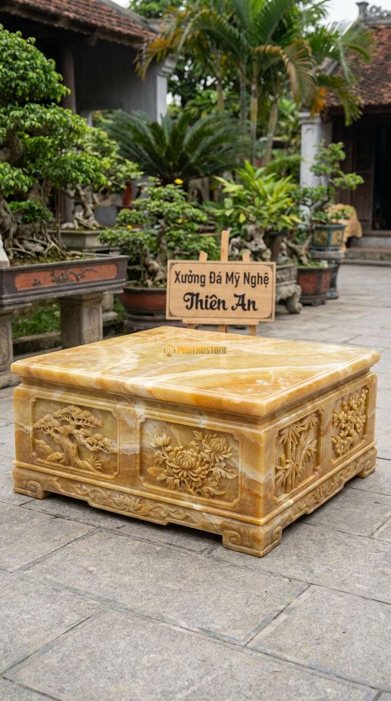 Sập Tứ Quý Bốn Mùa Ngọc hoàng long Chạm 4 bức tranh Tùng – Cúc – Trúc – Mai, Kích thước 1m6 x 2m0 x 55cm