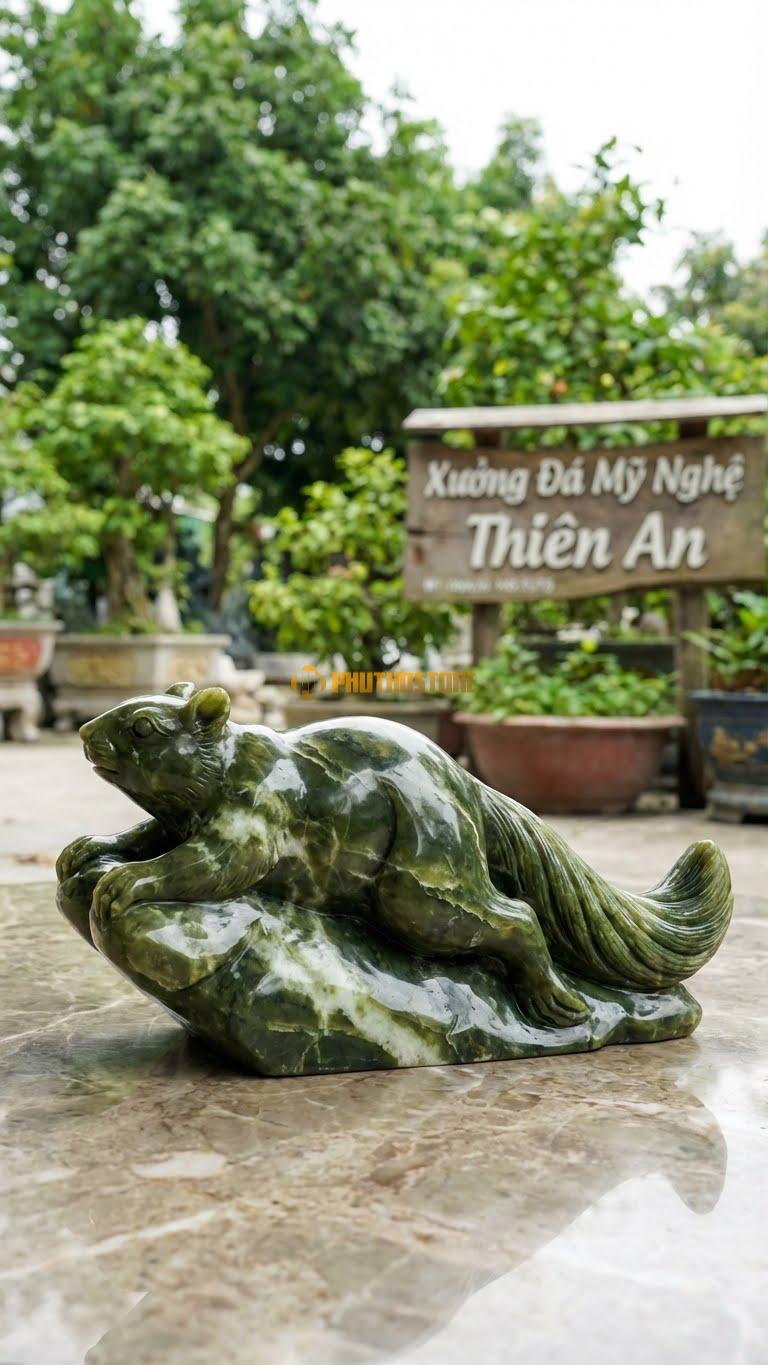 Sóc Bay Bằng Đá Serpentine, Kiểu Dáng Dáng Dang Tay Chân Lướt Gió. Kích Thước Dài 30cm.