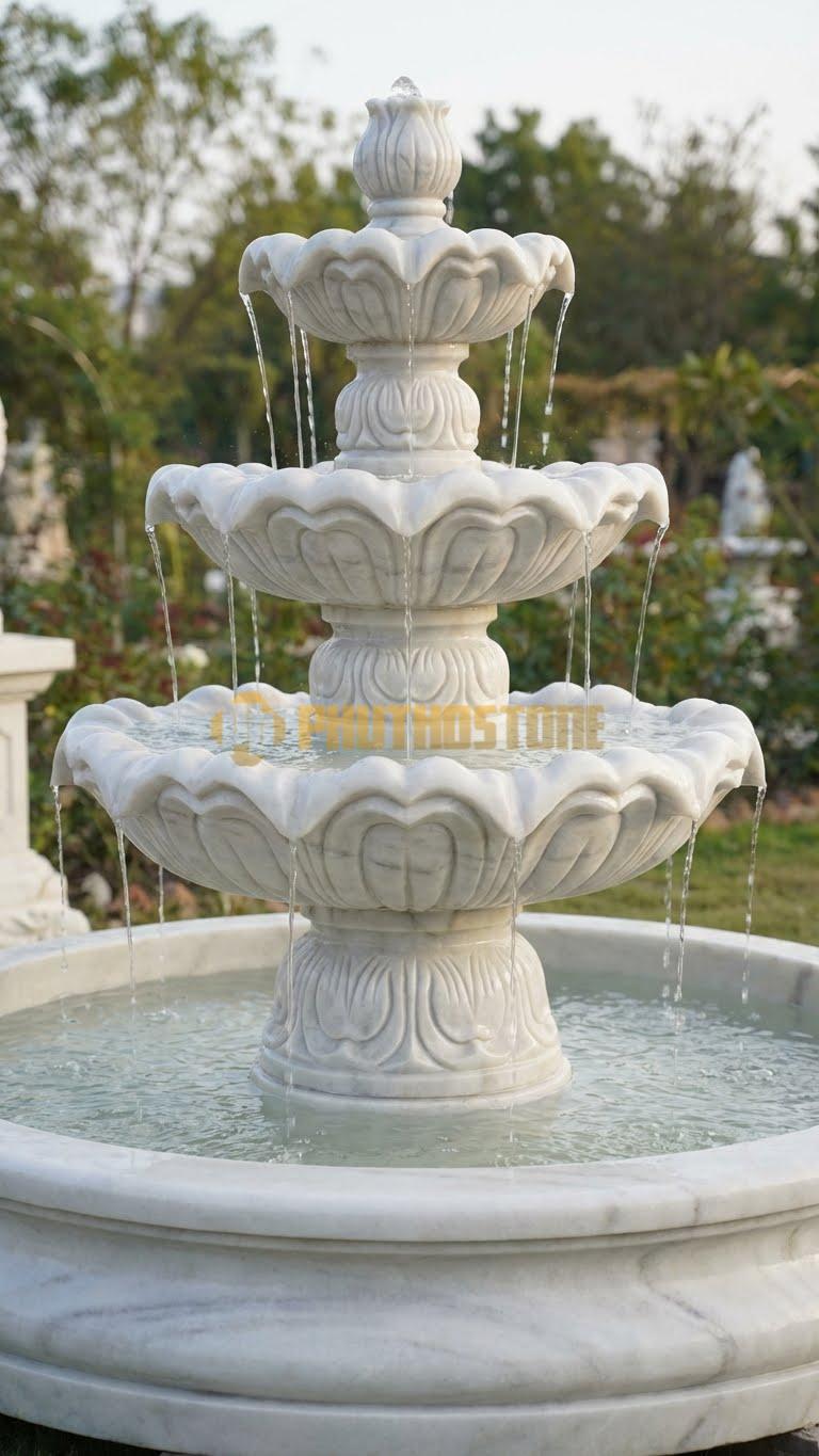 Tháp nước dáng đài sen phương Tây (Stylized Lotus) chạm nổi cao 2m