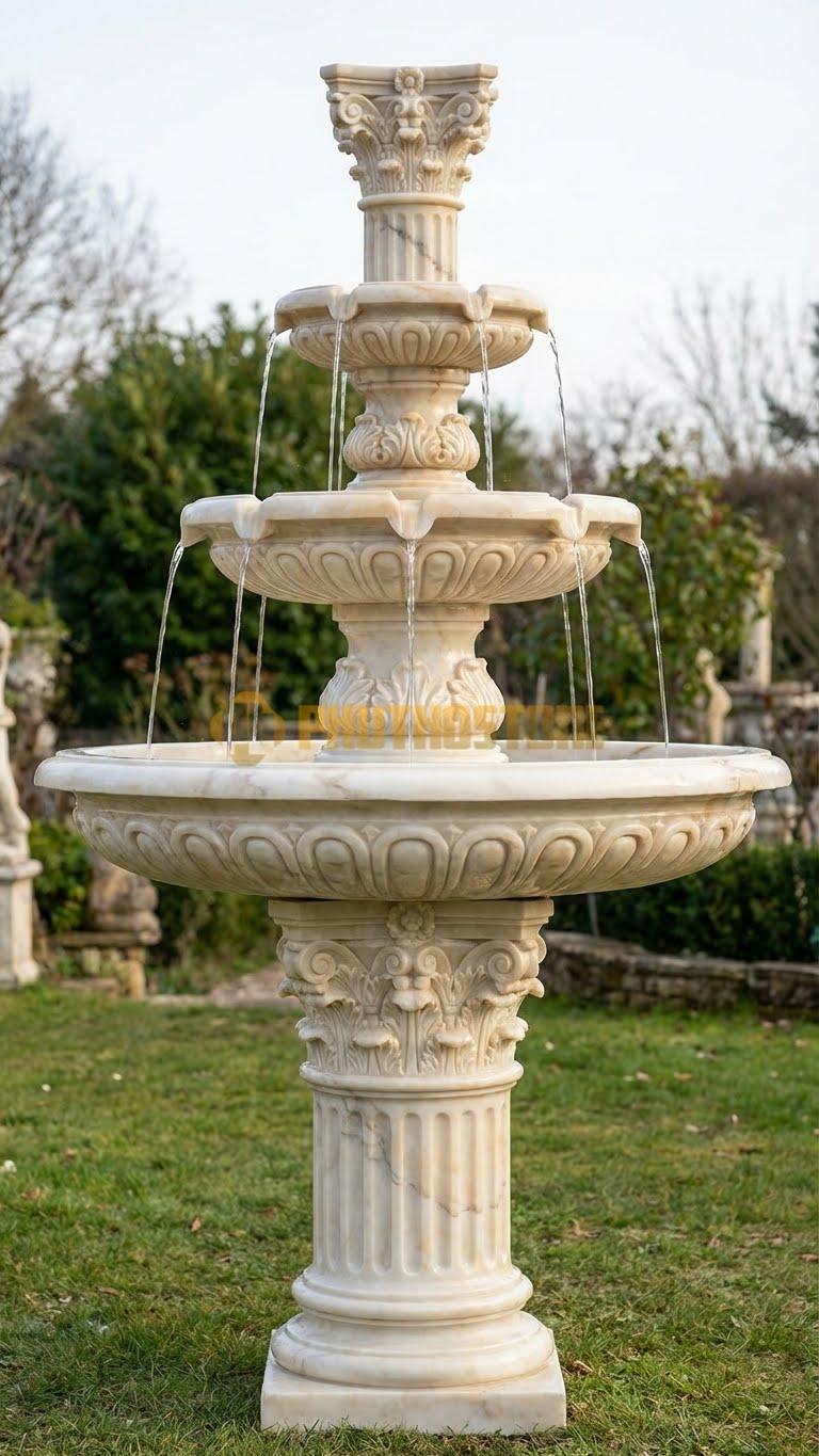 Tháp phun nước cột trụ Corinthian chạm đầu cột hoa mỹ cao 2m3