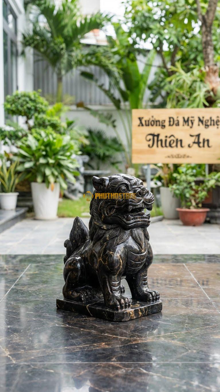 Tinh Tinh Cầm Sọ (Hamlet) Bằng Đá Đen Chỉ Nâu, Kiểu Dáng Nghệ Thuật. Kích Thước Cao 30cm.