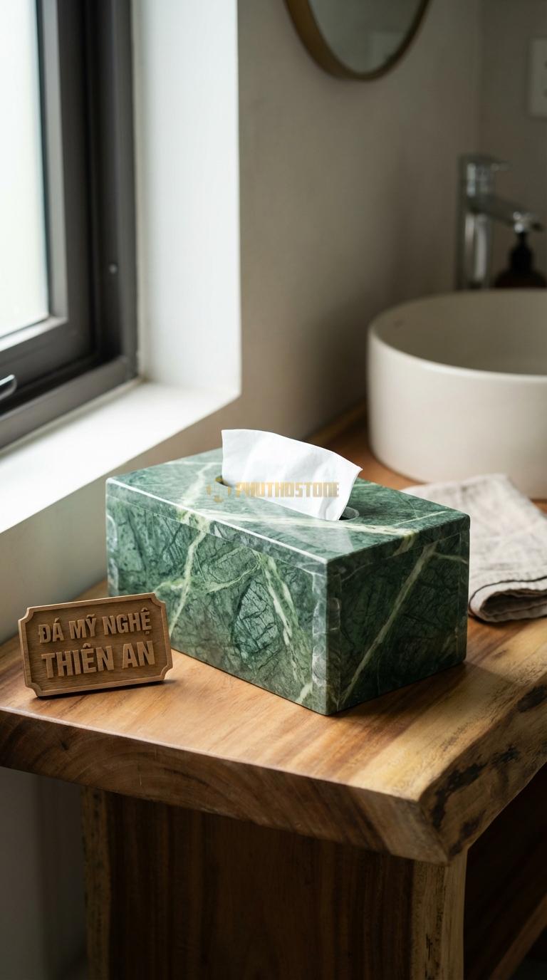 Trụ Giấy Đá Xanh Ấn Đứng Đặt Sàn Đế Đá Nặng, Trụ Inox Hoặc Đá Gắn Liền Đế Ø15cm x Cao 45cm