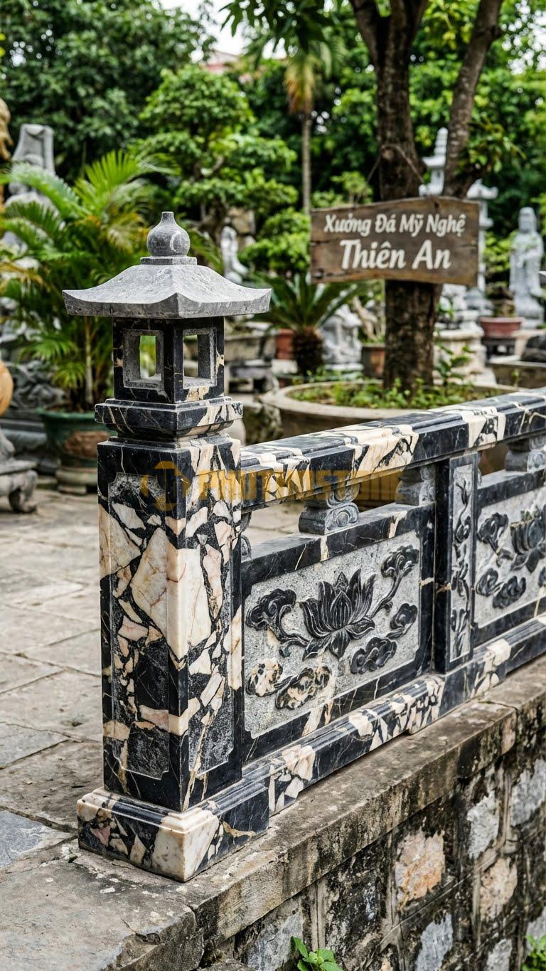 Trụ Lan Can Đá Da Báo Đèn Lồng Đèn Nhật: Đỉnh Hình Mái Che, Giữa Rỗng Để Luồn Dây Điện, Kích Thước: 30X30X127Cm