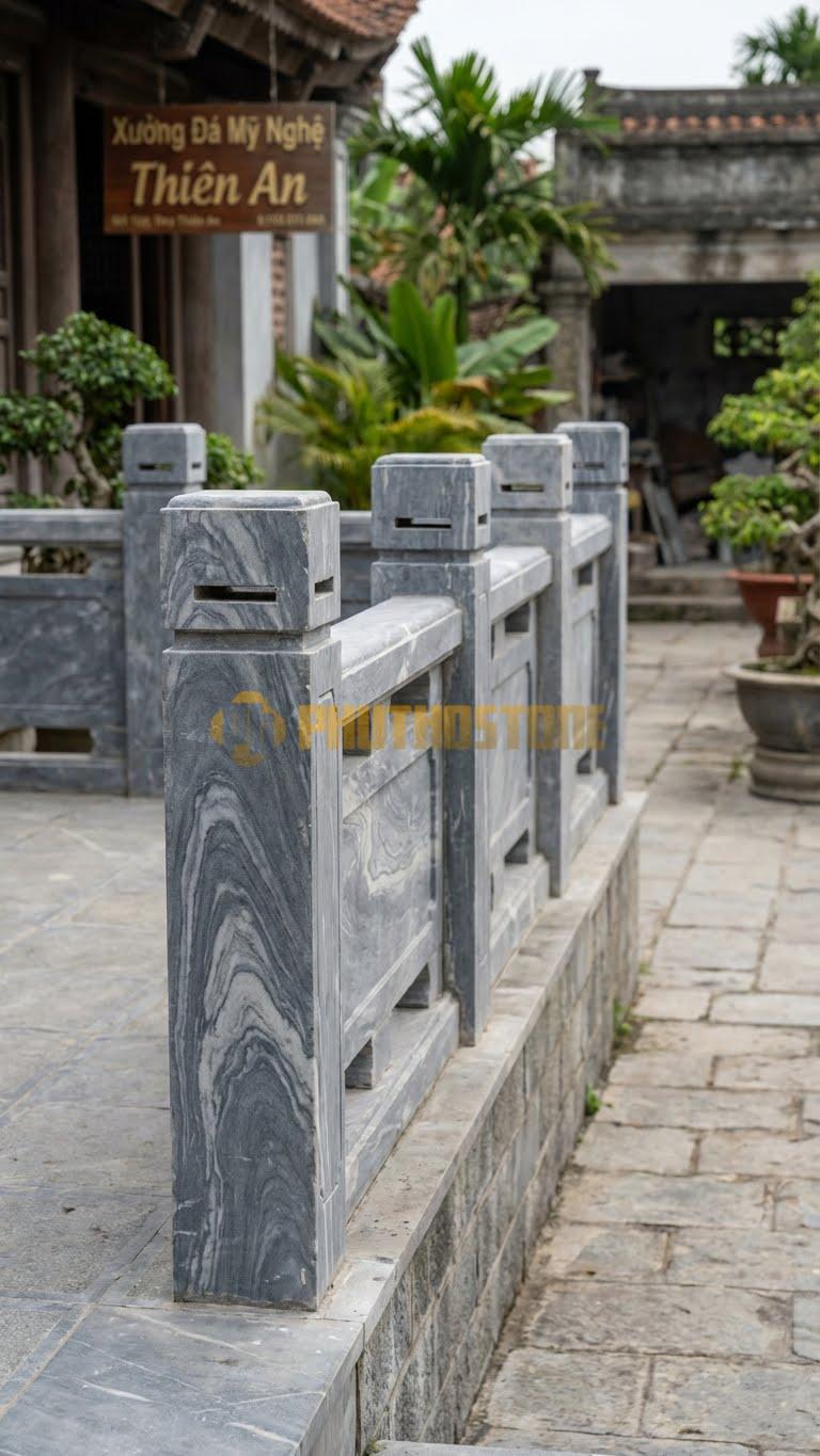 Trụ Lan Can Đá Vân Mây Đèn Vuông Minimal: Chỉ Có Các Khe Hở Ngang Hẹp Để Ánh Sáng Thoát Ra, Kích Thước: 20X20X90Cm