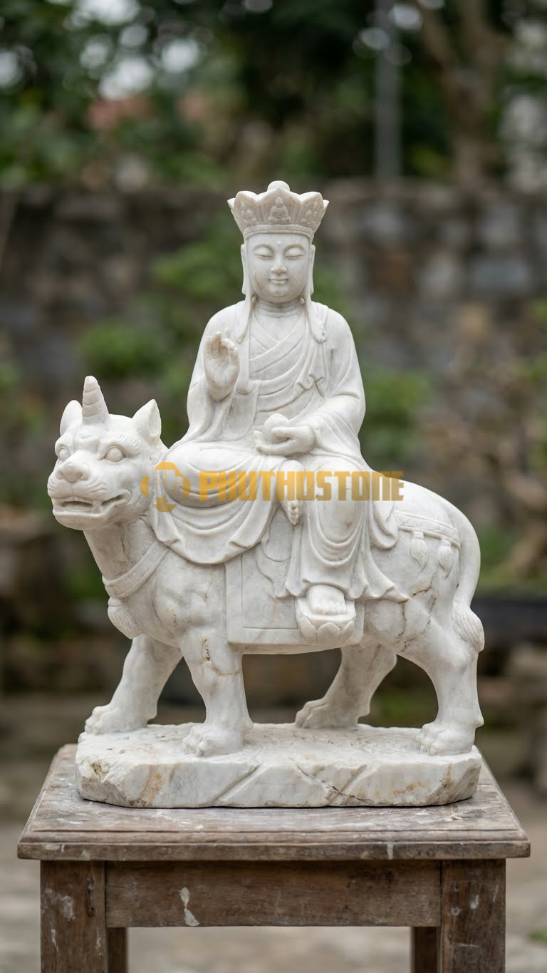 Tượng Địa Tạng Cưỡi Đề Thính Đá Trắng Muối Nghệ An, thú Đề Thính một sừng, Độc Giác,