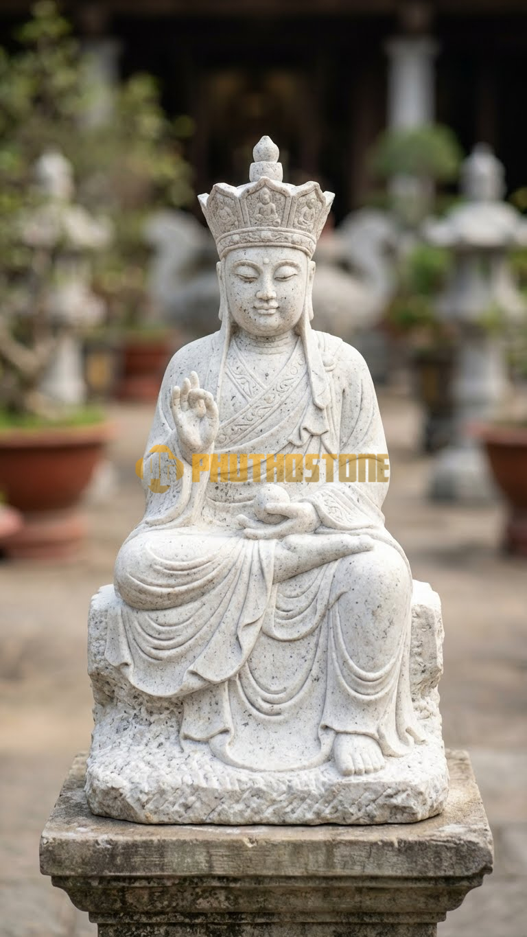 Tượng Địa Tạng Vương Giả Đá Trắng Yên Bái, phong cách hoàng cung lộng lẫy