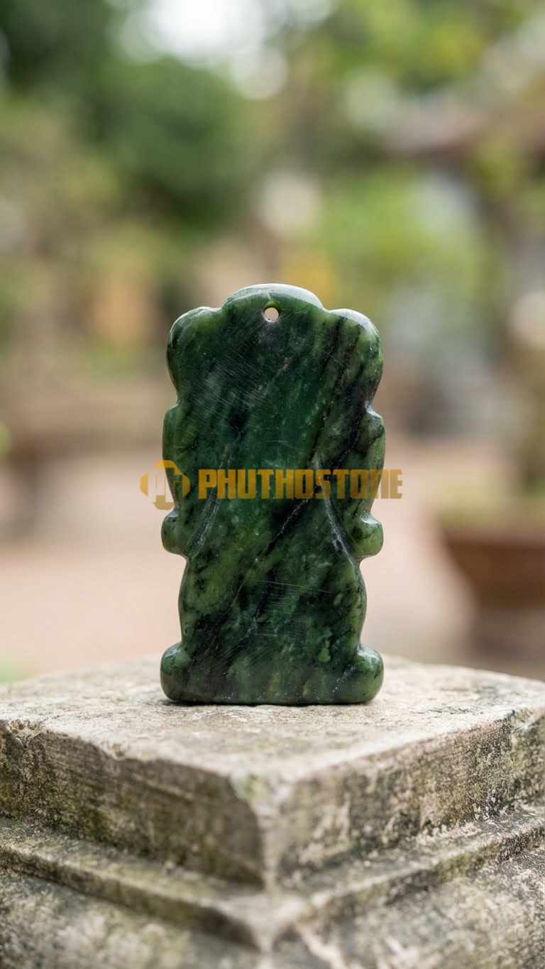 Tượng Hộ Pháp Mini Đá Serpentine, đục lỗ làm mặt dây chuyền, rất nhỏ,