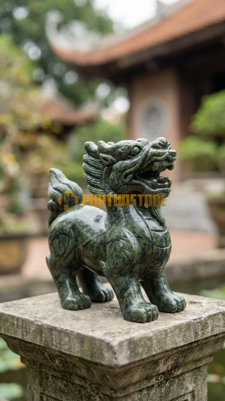 Tượng Kỳ Lân Đá Serpentine Mini