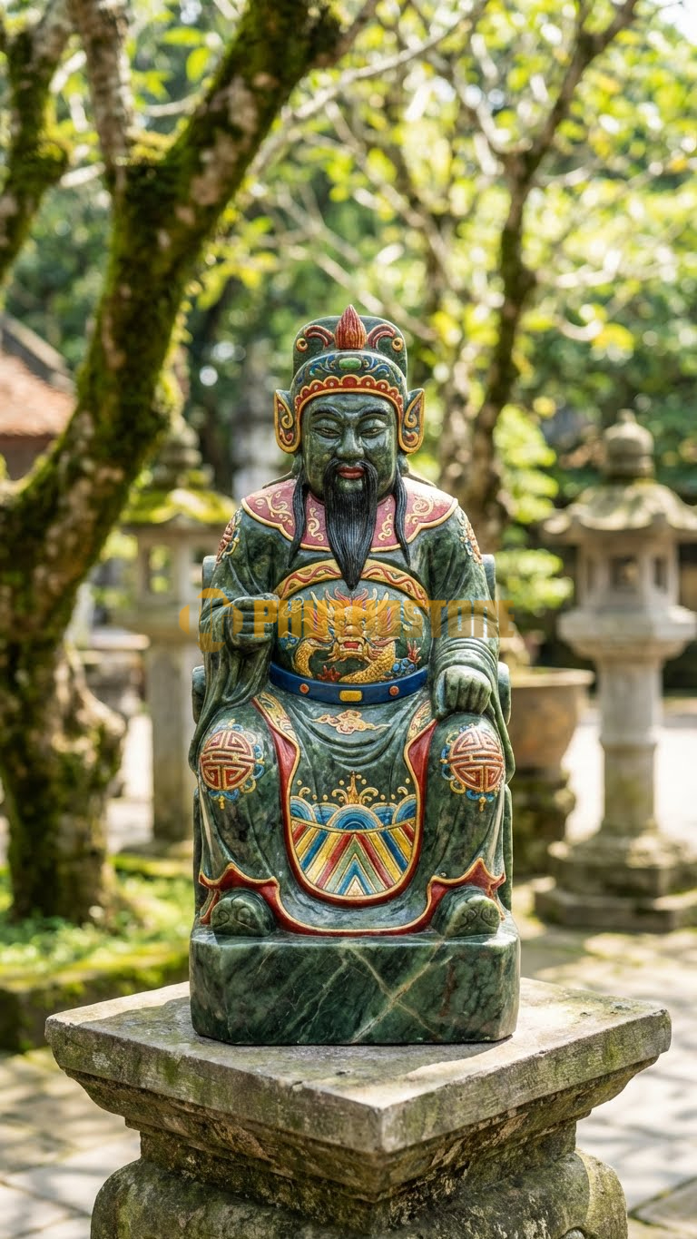 Tượng Môn Thần Đá Serpentine, sơn màu sặc sỡ theo lối dân gian