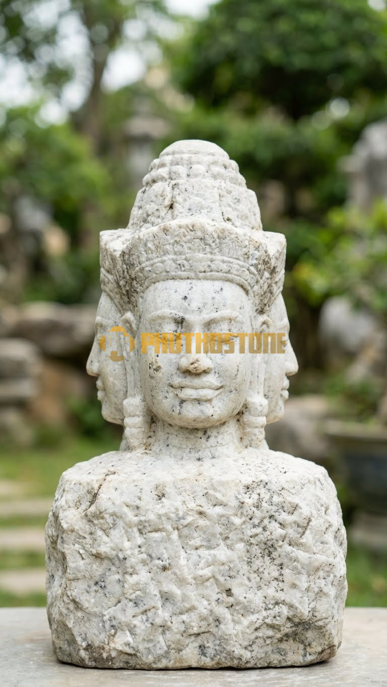 Tượng Phật Bốn Mặt Đá Trắng Muối Nghệ An, phong cách Campuchia, Angkor,