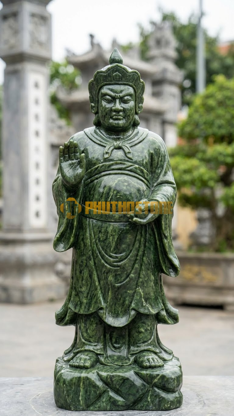 Tượng Quảng Mục Thiên Vương Đá Serpentine, tay bắt ấn trừng phạt